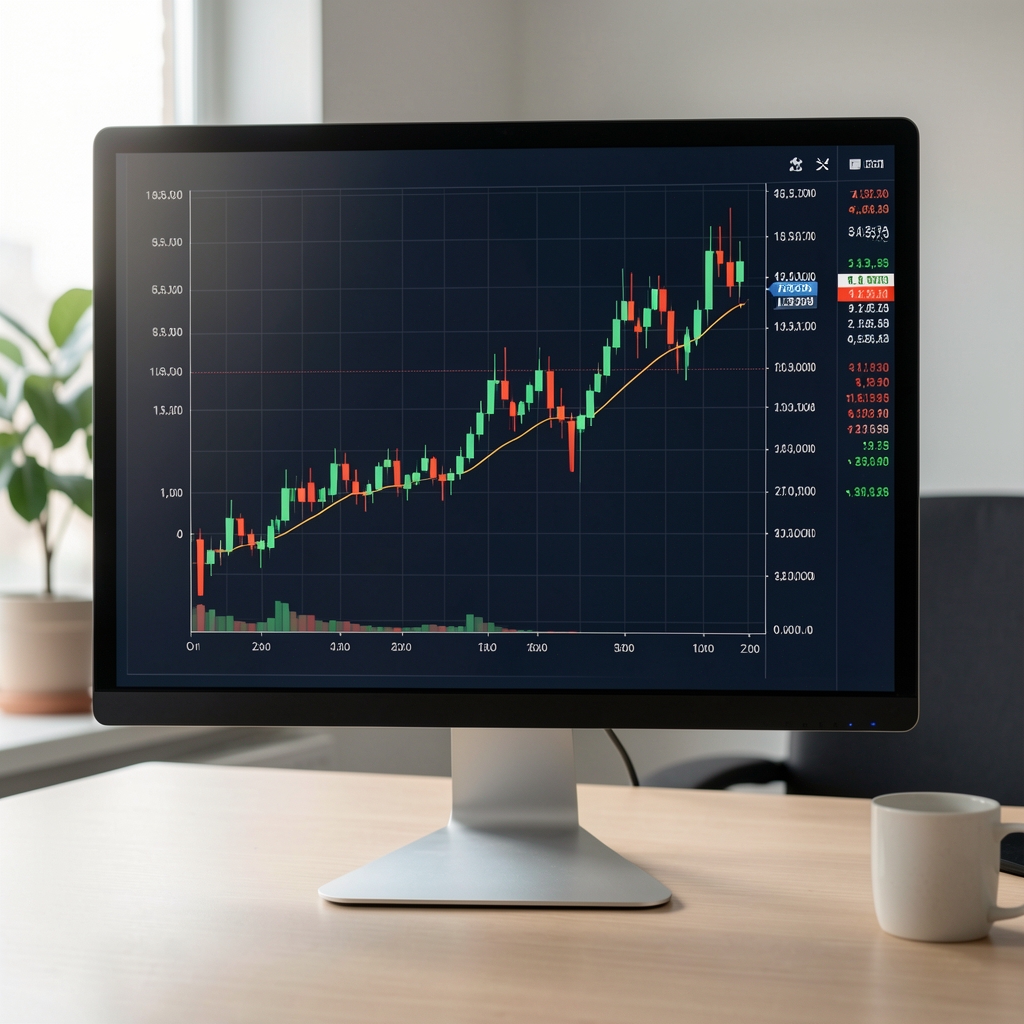 Obchodní platforma s grafy akcií a ETF fondů zobrazující diverzifikované investiční portfolio